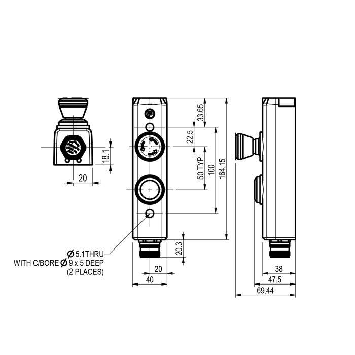 Fortress Interlocks Aluminium Taster-Unit mit 1 Bedienelement und Not-Aus