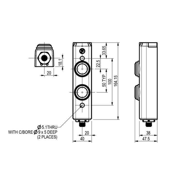 Fortress Interlocks Aluminium Taster-Unit mit 2 Bedienelementen