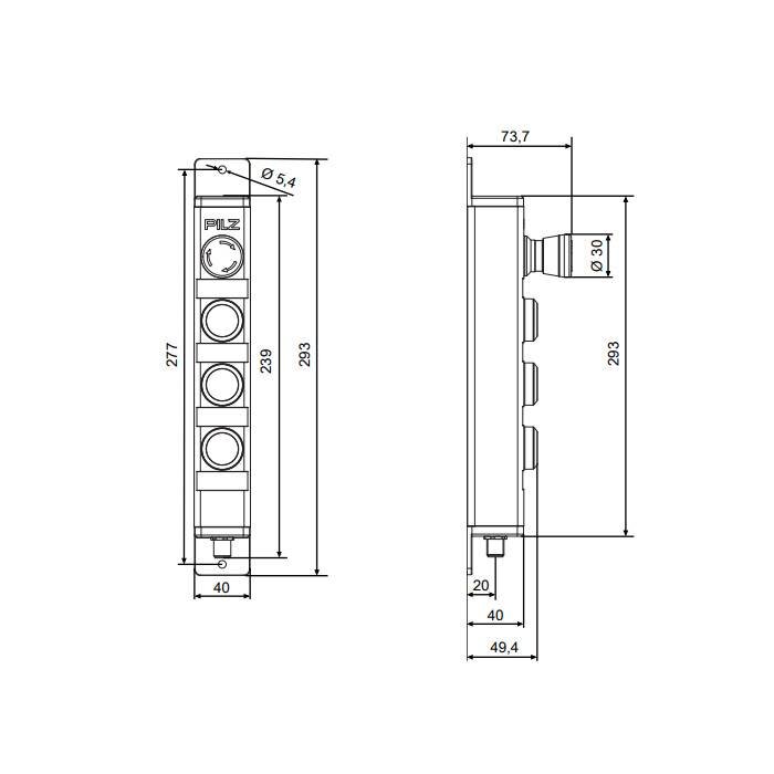 Pilz Metall control enclosure  with 3 push buttons and E-Stop