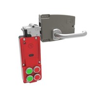 Extreme robust door handle operated steel safety interlock switch with push button PLe.