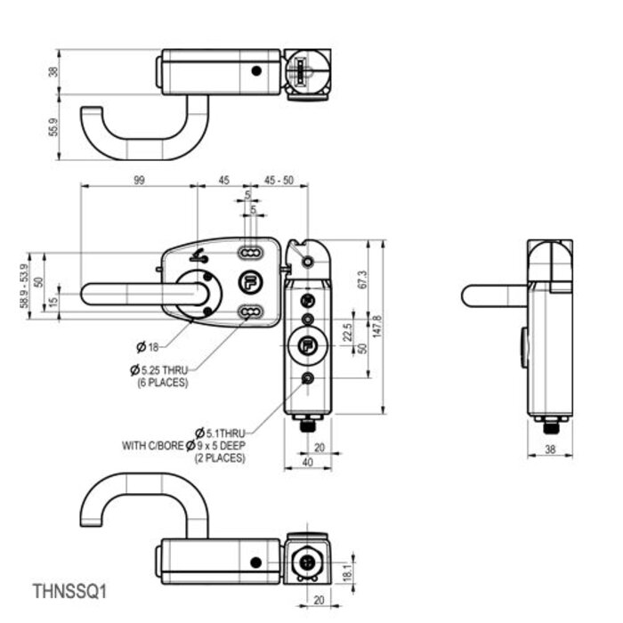 Fortress Interlocks Deurklinkbediende aluminium veiligheidsschakelaar met noodontgrendeling PLd