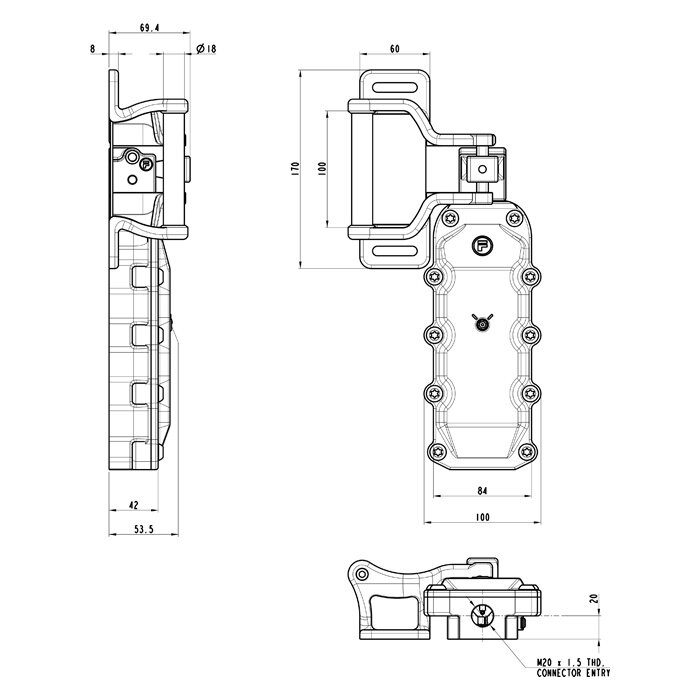 Fortress Interlocks Extreme robust explosion proof handle actuator operated stainless steel 316 safety interlock switch PLe