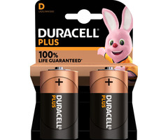 D batterijen Duracell plus alkaline (2 stuks)
