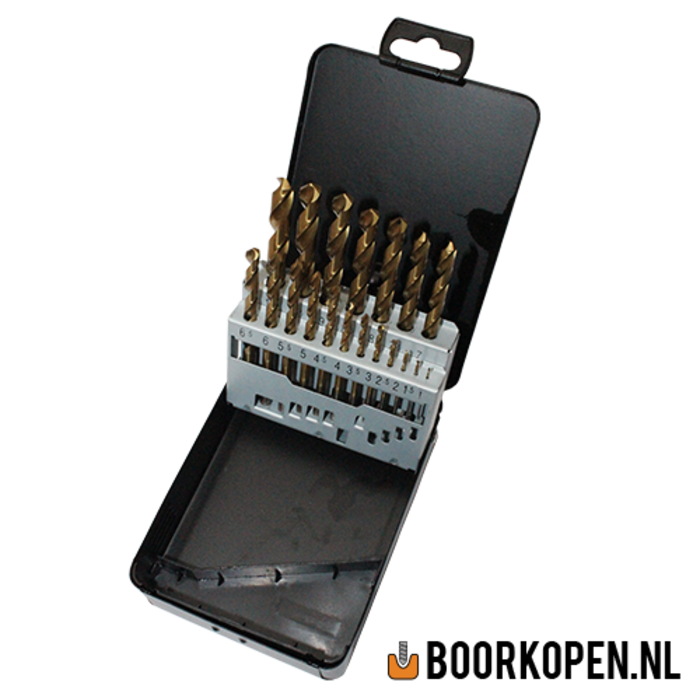 Metaalborenset HSS geslepen tin coated 19 delig