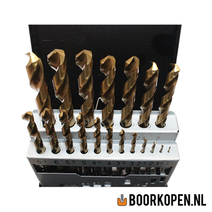 Metaalborenset HSS geslepen tin coated 19 delig