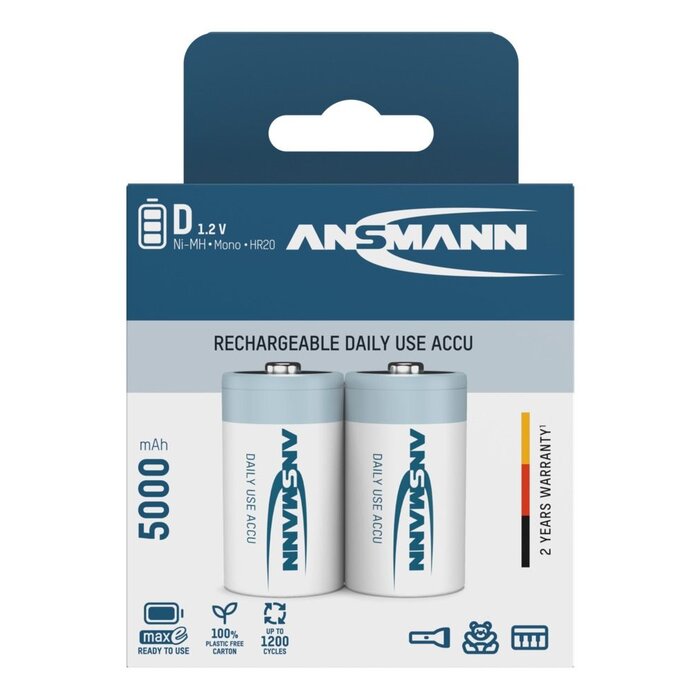 D batterijen oplaadbaar 5000mAh Ansmann (2 stuks)