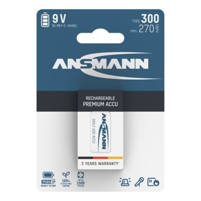 9V batterij oplaadbaar 300mAh Ansmann