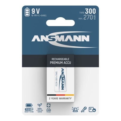 9V batterij oplaadbaar 300mAh Ansmann