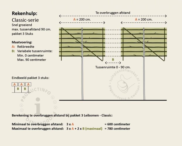 Leiplataan - Rek 200x130 cm - pakket 3 stuks