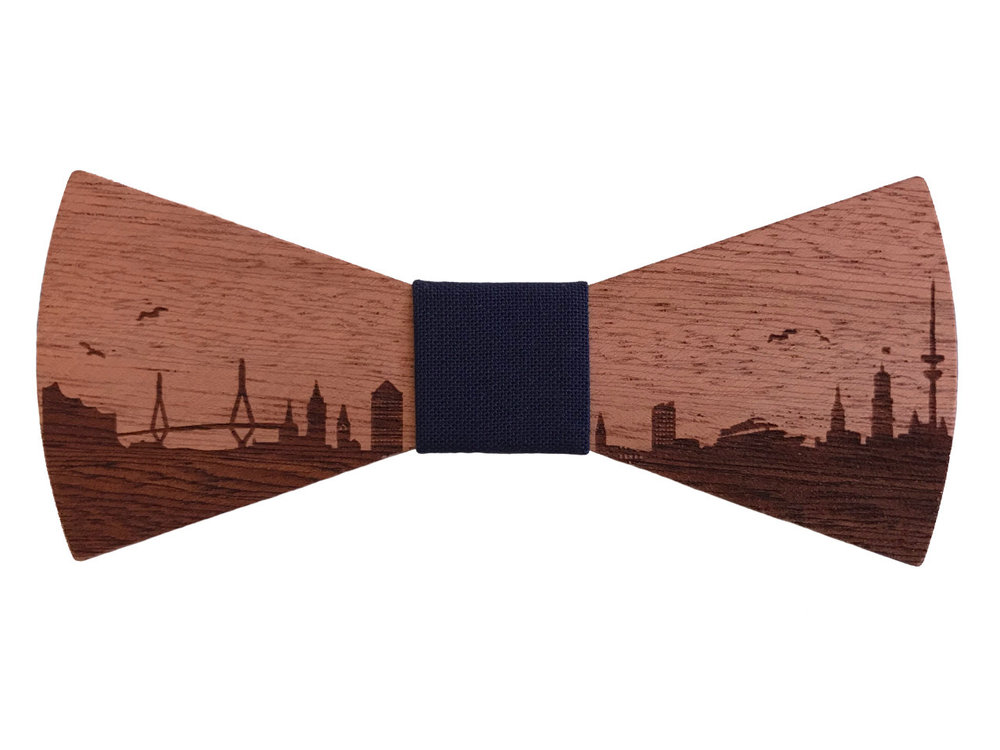 Bewoodz ® Fliege aus Holz - Hamburg Skyline