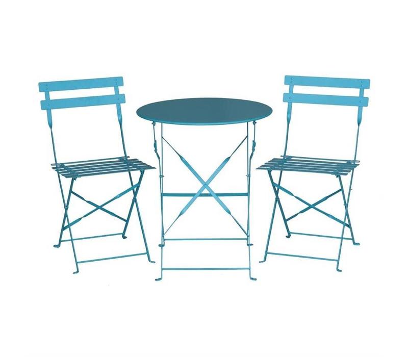 Klappbare Terrassenstühle | 2 Stück | Sitzhöhe: 44cm | Stahl | Azurblau