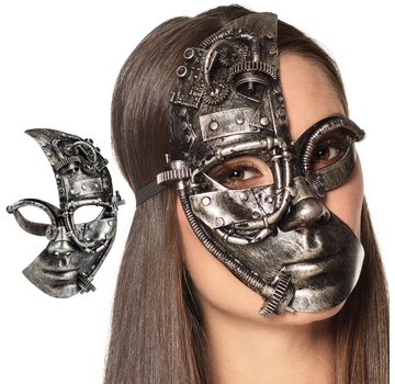 Steampunk half-gezichts masker zilver