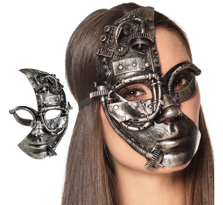 Steampunk half-gezichts masker zilver