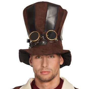 Hoge hoed steampunk met bril