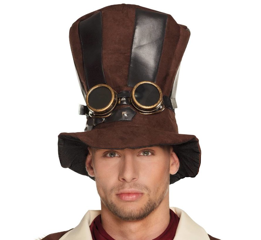 Hoge hoed steampunk met bril