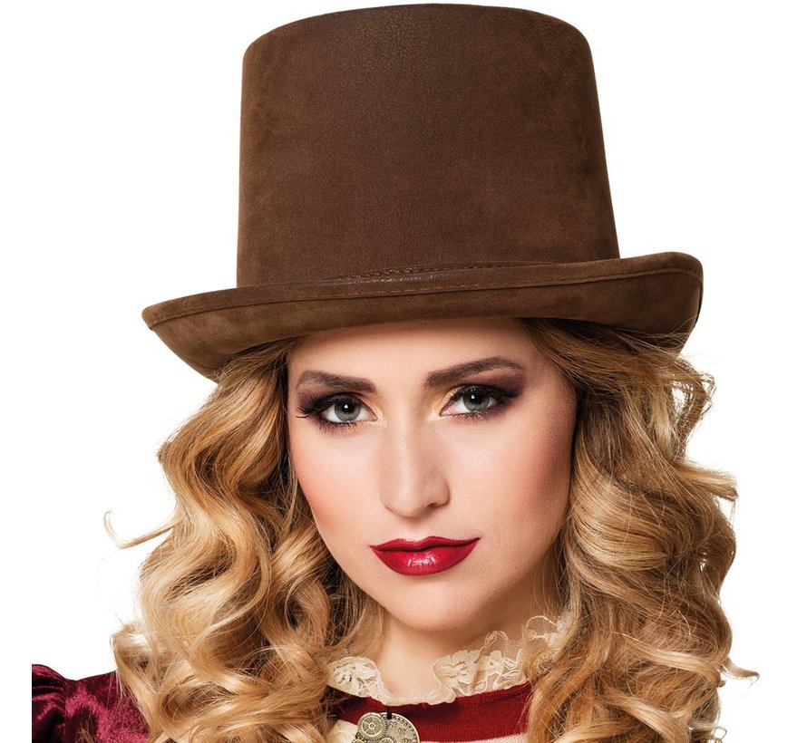 Dames  steampunk hoed bruin