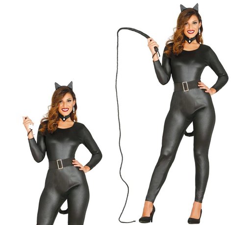 Zwarte jumpsuit catwoman kostuum