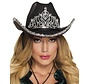 Dames zwarte cowboy hoed met kroontje