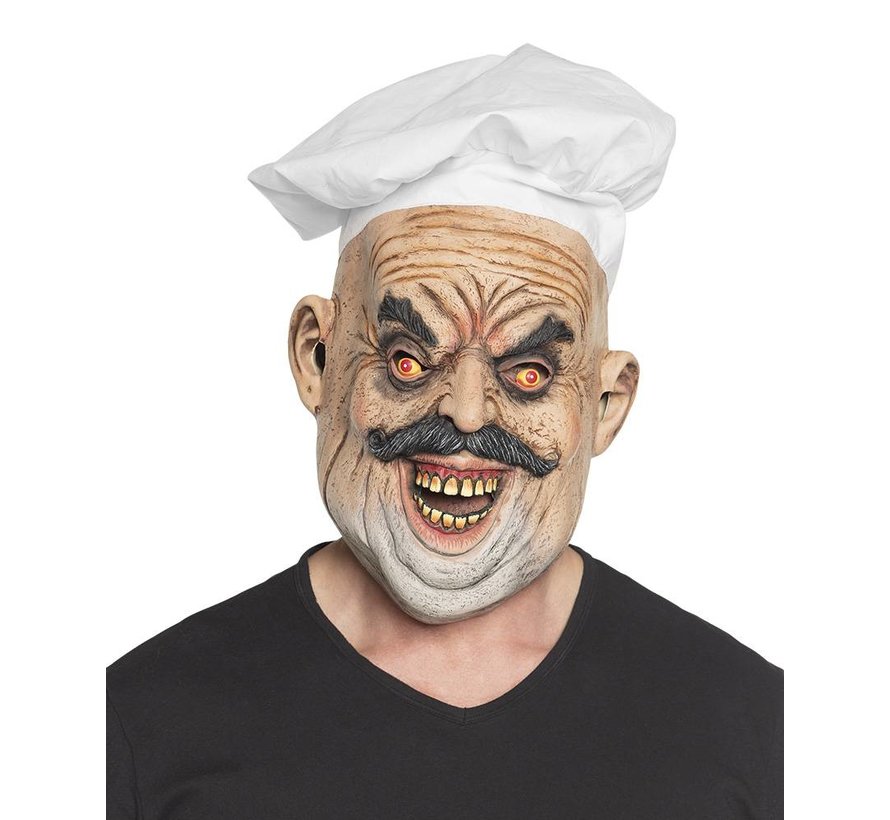 Latex hoofdmasker Evil chef met koksmuts