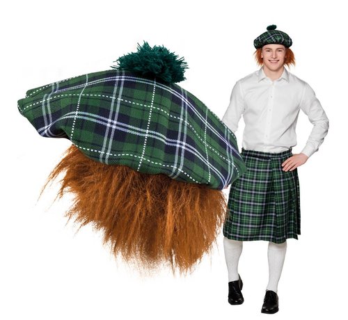 Groene Schotse baret met rossig haar