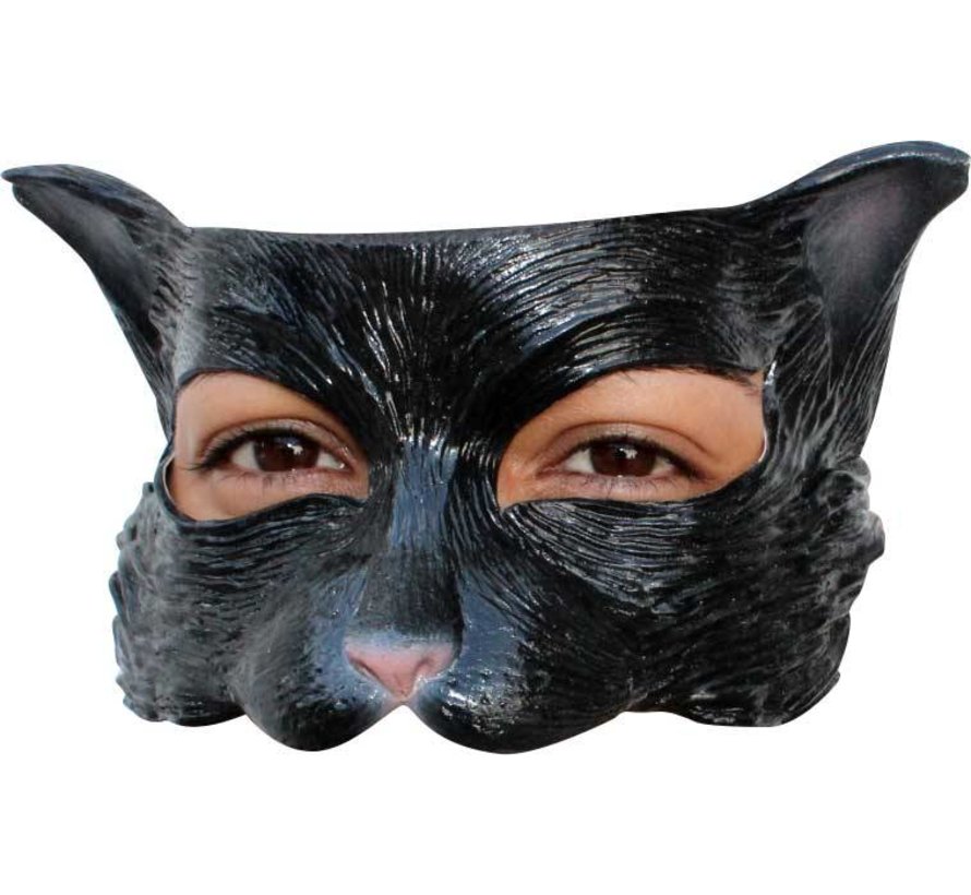 Krijgsgevangene klok wedstrijd Half zwarte Kat masker - Partycorner.nl