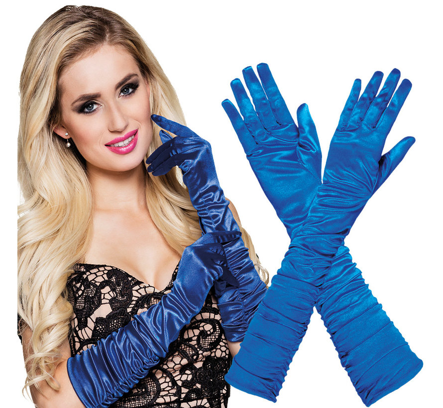 Handschoenen geplooid satijn blauw