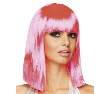 Half lang neon roze pruik