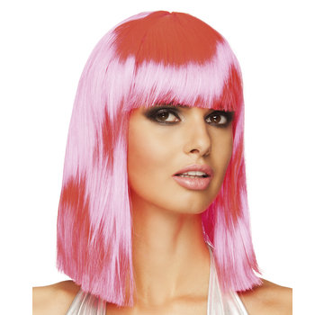 Half lang neon roze pruik