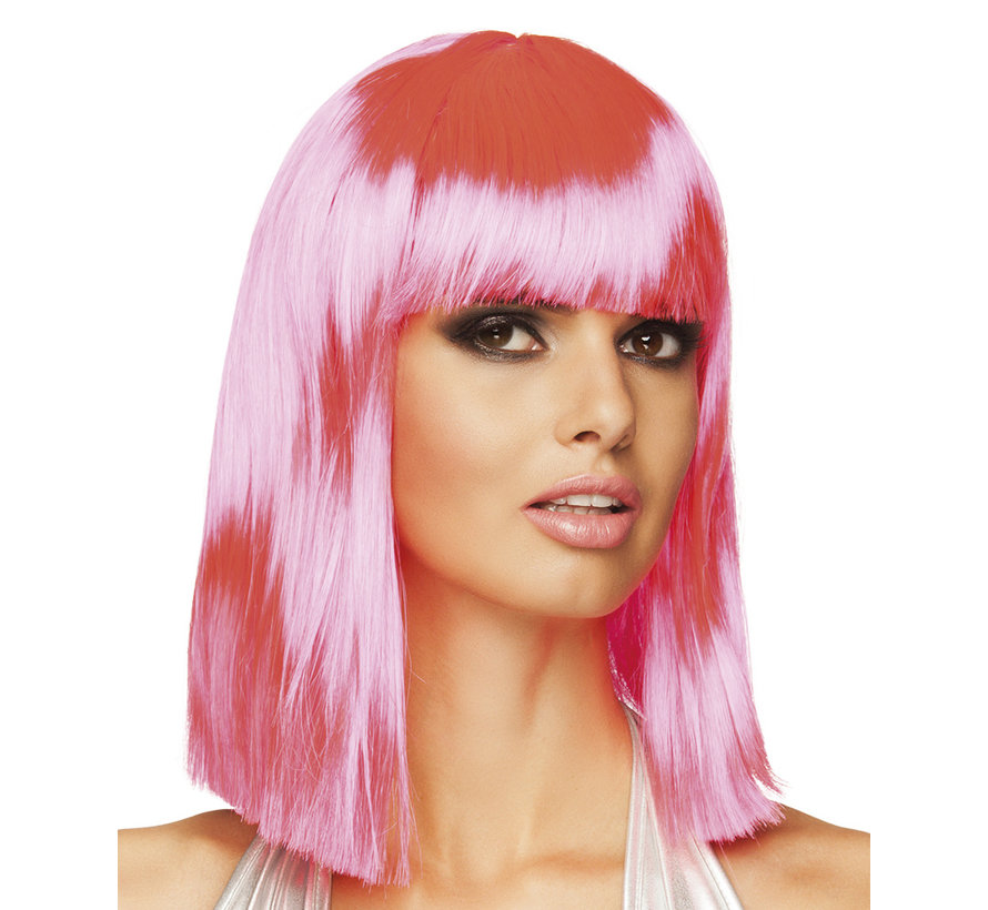 Half lang neon roze pruik