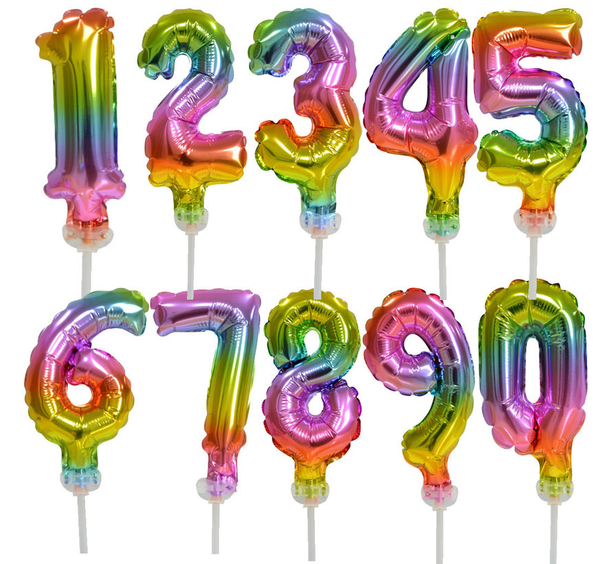 Regenboog taart decoratie ballonnen cijfers 14