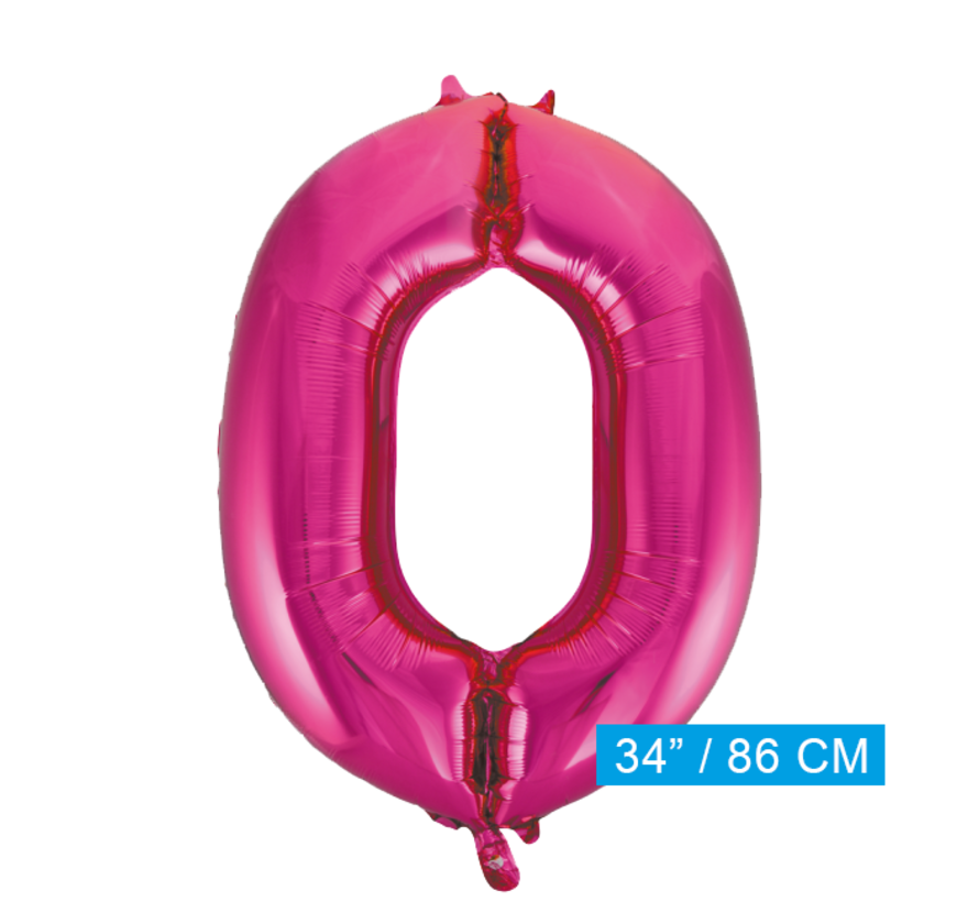 Helium pink roze cijfer ballon 0