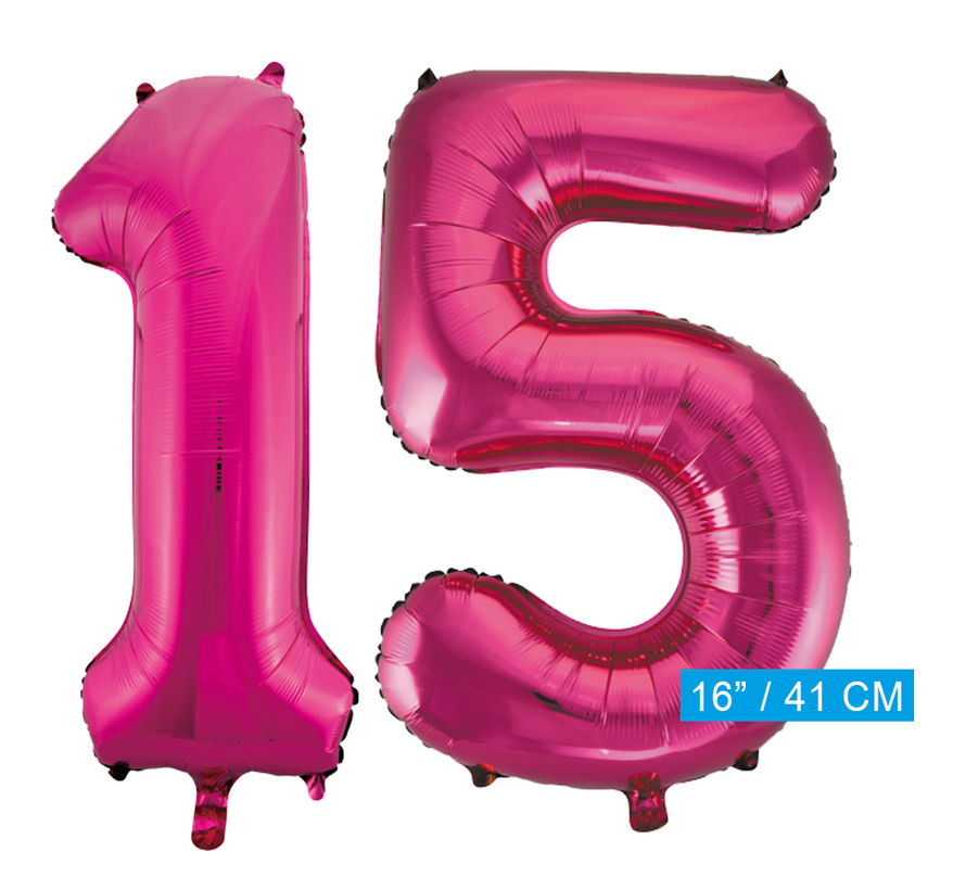 Folie cijfer ballonnen  pink roze 15