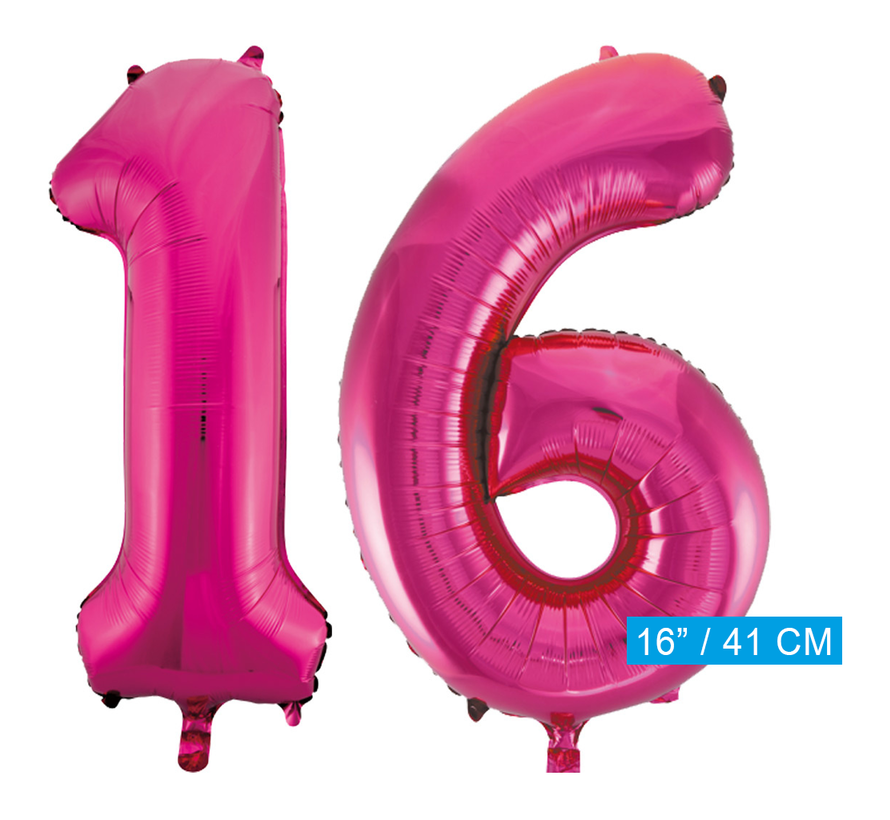 Folie cijfer ballonnen  pink roze 16