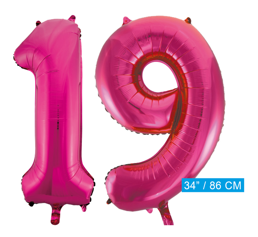 Helium roze cijfer ballonnen 19