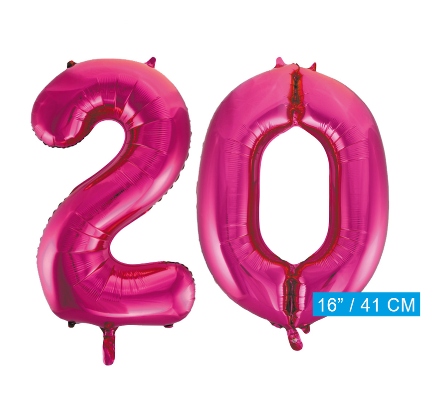 Folie cijfer ballonnen  pink roze 20