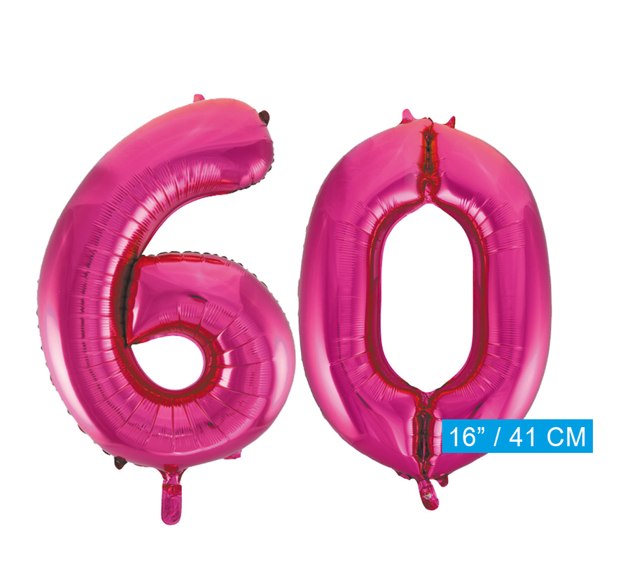 Folie cijfer ballonnen  pink roze 60