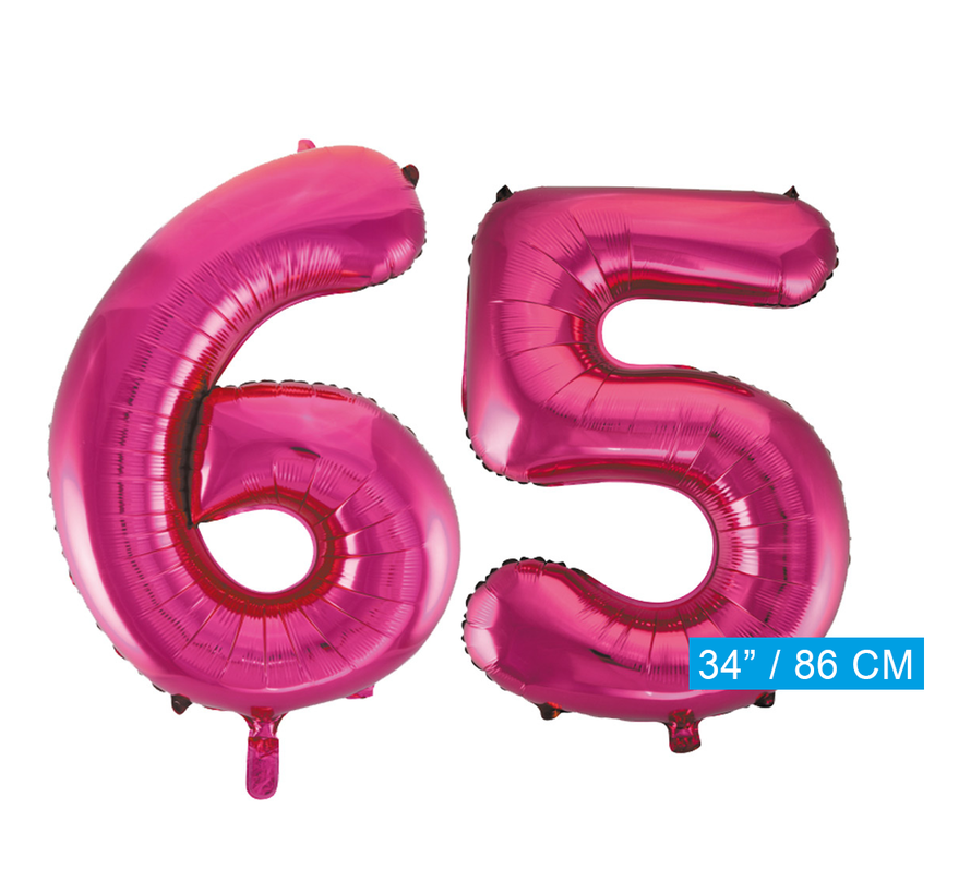 Helium roze cijfer ballonnen  65