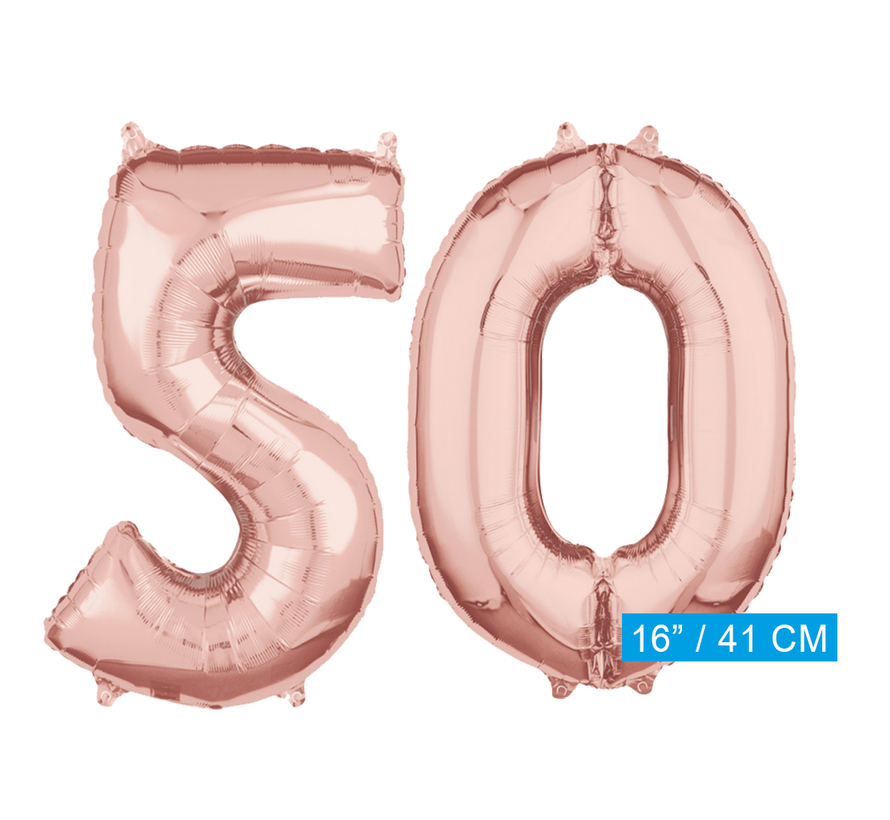 Folie rosé goud cijfer 50  ballonnen