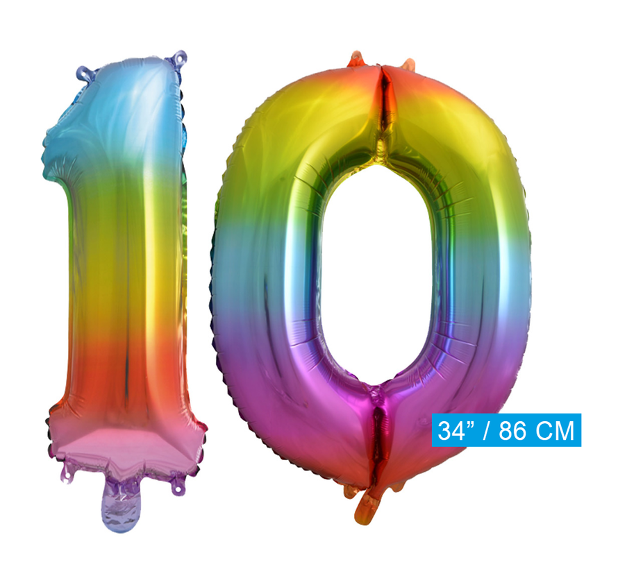 Regenboog cijfer ballon 10