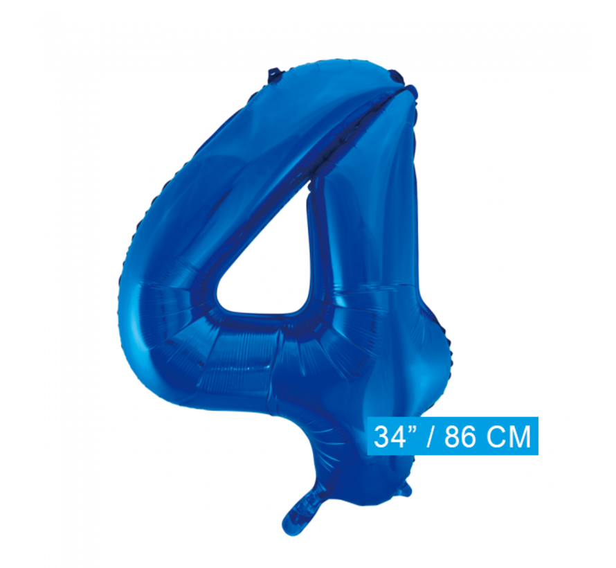 Blauwe helium folie ballon  cijfer 4