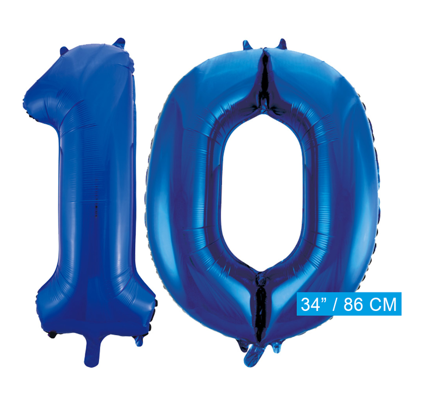 Blauwe folie ballonnen cijfers 10