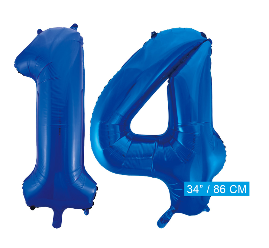 Blauwe folie ballonnen cijfer 14