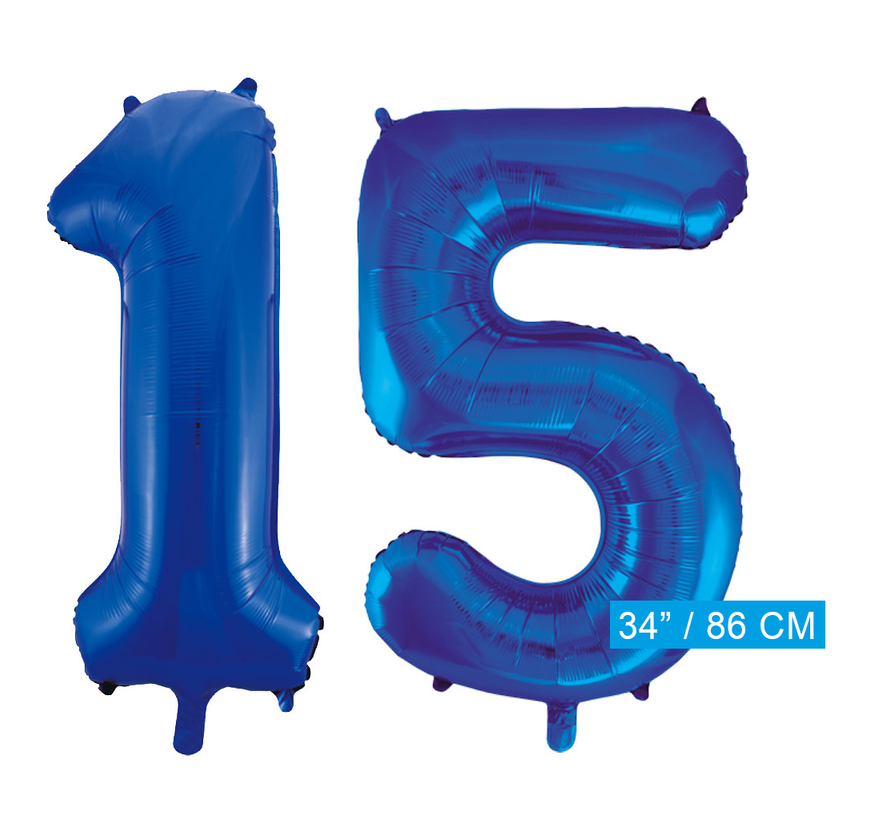 Blauwe folie ballonnen cijfer 15