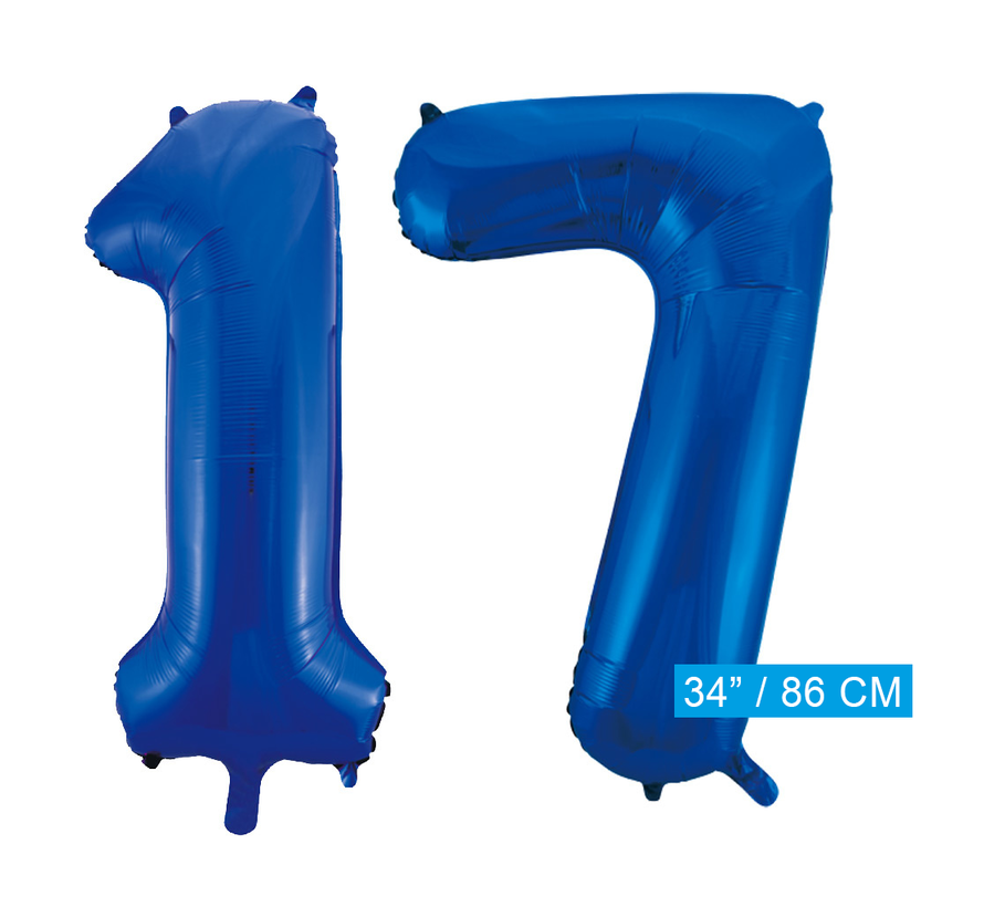 Blauwe folie ballonnen cijfer 17