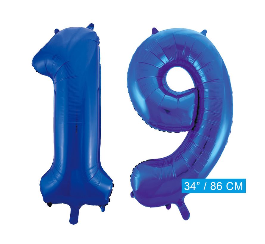 Blauwe folie ballonnen cijfer 19