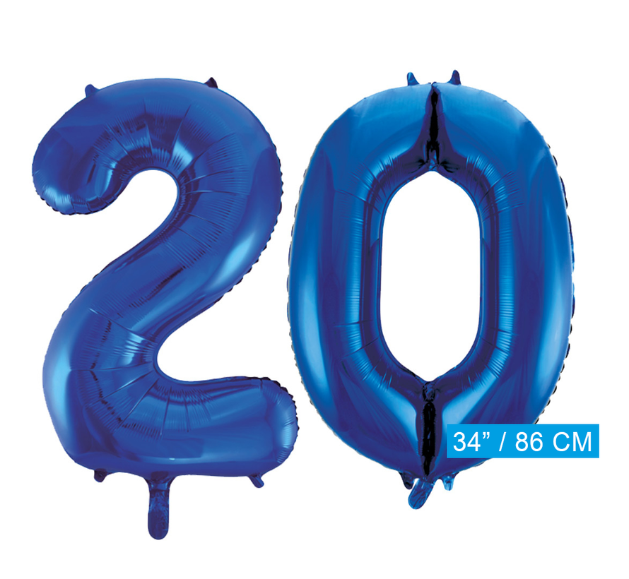 Blauwe folie ballonnen cijfer 20