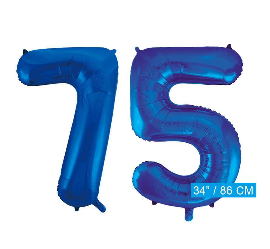 Blauwe folie ballonnen cijfer 75