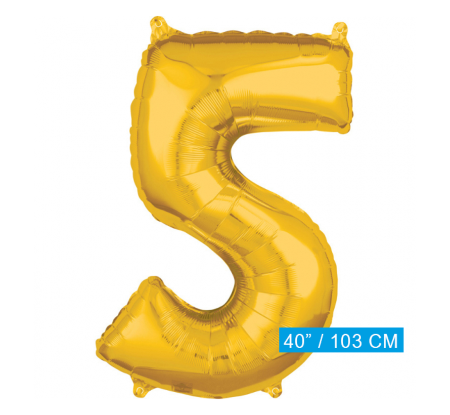 Folie ballon cijfer 5 goud (103 cm)