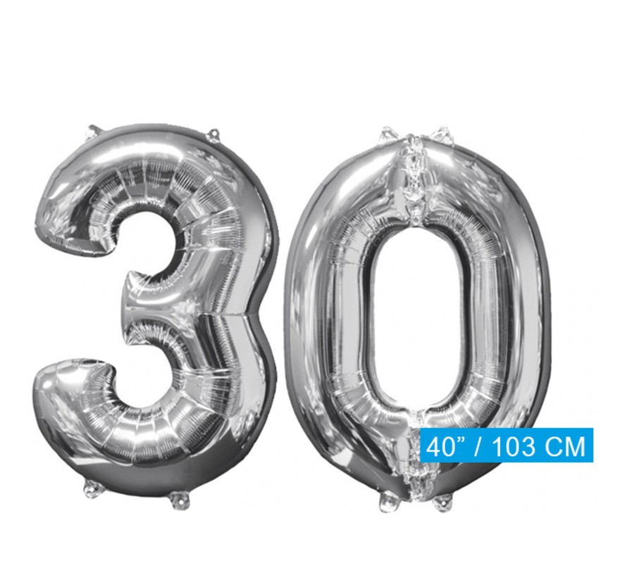 Helium ballonnen cijfers 30 zilver