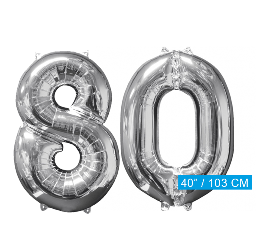 Helium ballonnen cijfers 80 zilver